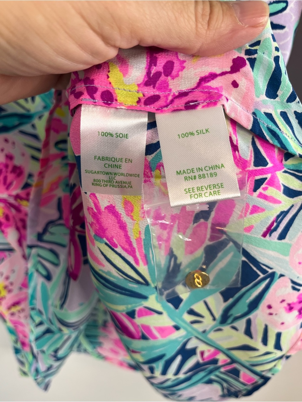 NWT Lilly Pulitzer Elsa Silk Blouse Slathouse Soiree Tropical Floral Medium - Picture 5 of 6